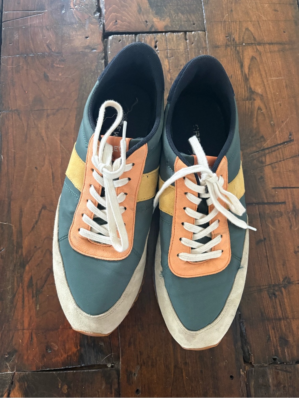 J. Crew Women’s Retro Runner Sneakers in green, Orange & Yellow